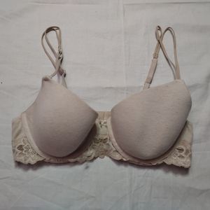 Aerie Bra Women's 34B Lightly Lined Bra Beige Soft Lace Trim Underwire Bra